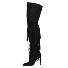 customized logo girl black suede 8cm stiletto heel tassel zip over the knee long boots ladies
